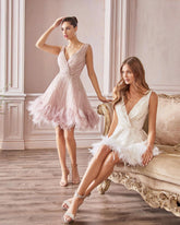 Feather Hem Cocktail Dress